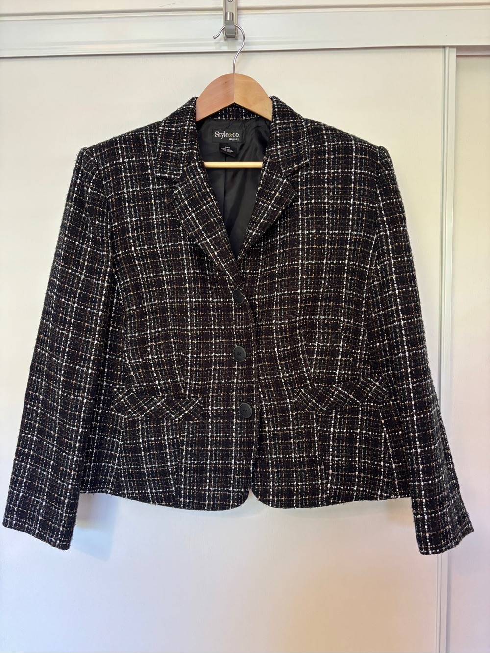 Style & Co. Black Tweed Plaid Blazer Plus Size 20 Office Church Event Timeless